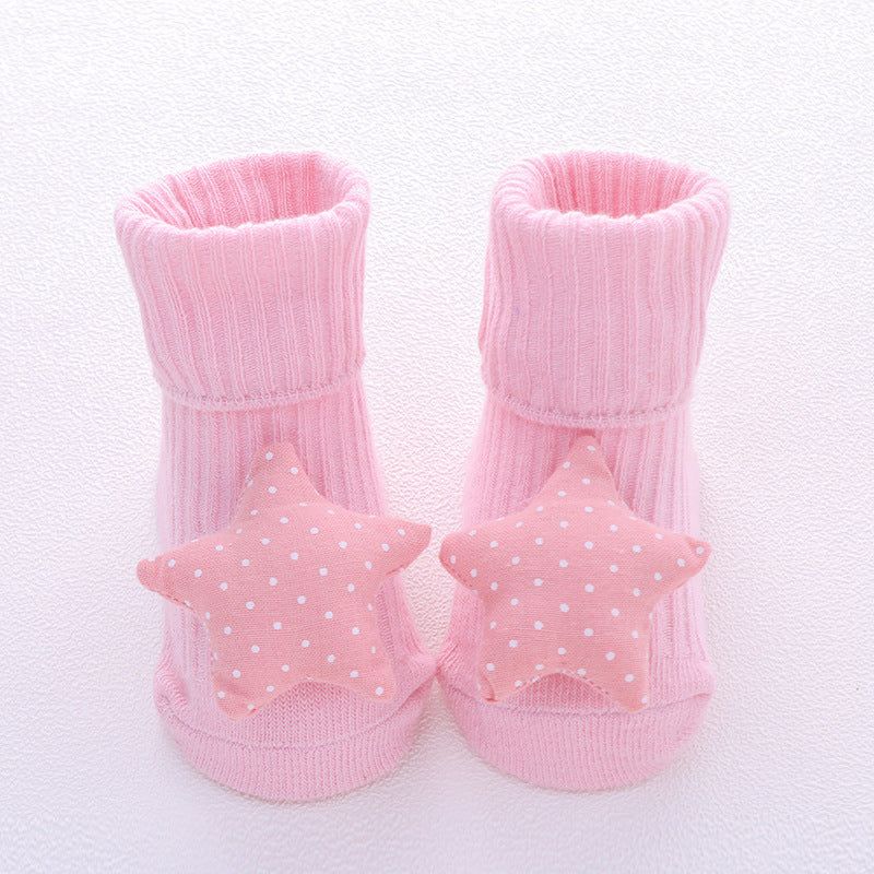 Pink cotton breathable babysokjes with star decoration for infants