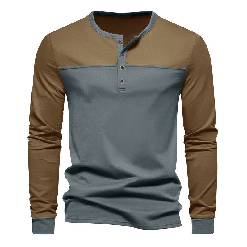 Retro Trendy Lange mouwen Kleur Matching Henry Kraag Onderkant Shirt Casual T-shirt Nexora Store