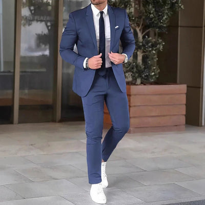 Tweedelige effenkleurige slim-fit jas-pakbroek Nexora Store