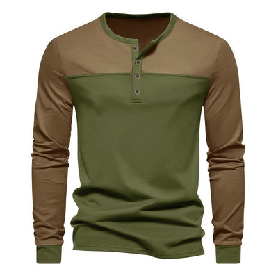Retro Trendy Lange mouwen Kleur Matching Henry Kraag Onderkant Shirt Casual T-shirt Nexora Store