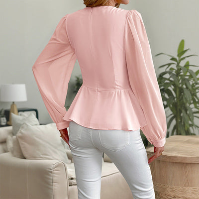 Taille-strakke V-hals blouse met driedimensionale bloemen Ritchy's Shop