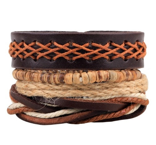Leren armband voor heren, armband met meerdere lagen kralen, punk wikkelarmbanden voor dames, vintage punk sieraden voor heren. Nexora Store