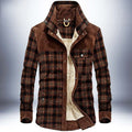 Warme heren winterjas met dikke fleece voering en geruit katoen design