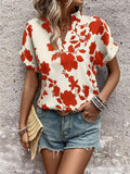 Grote bloemenprint V-hals vleermuismouwen casual los overhemd Nexora Store