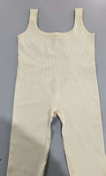 Dames tanktop met jarretels van spandex in beige, strak taillemodel, lange mouwen, met knopen detail