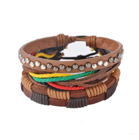 Leren armband voor heren, armband met meerdere lagen kralen, punk wikkelarmbanden voor dames, vintage punk sieraden voor heren. Nexora Store