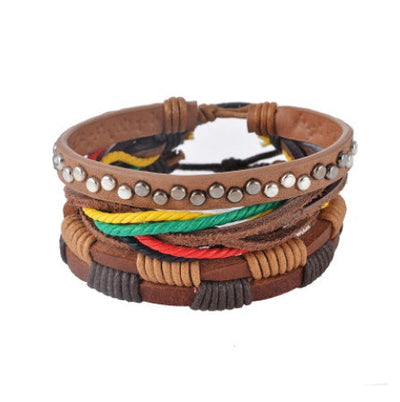 Leren armband voor heren, armband met meerdere lagen kralen, punk wikkelarmbanden voor dames, vintage punk sieraden voor heren. Nexora Store