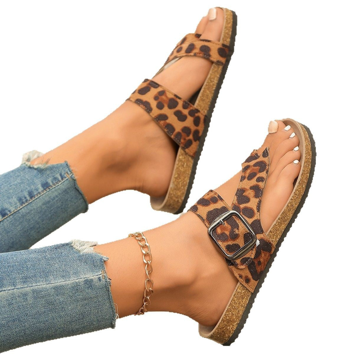 Romeinse stijl teenbedekkende luipaardpantoffels Ritchy's Shop