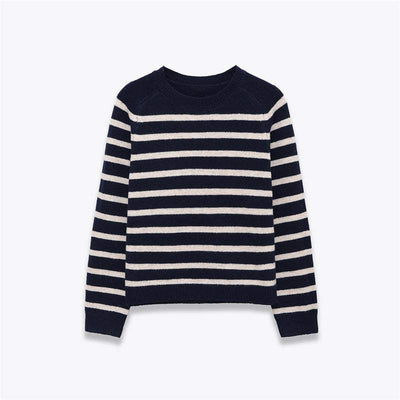 Women's Round Neck Loose Striped Knit Sweater Nexora Store