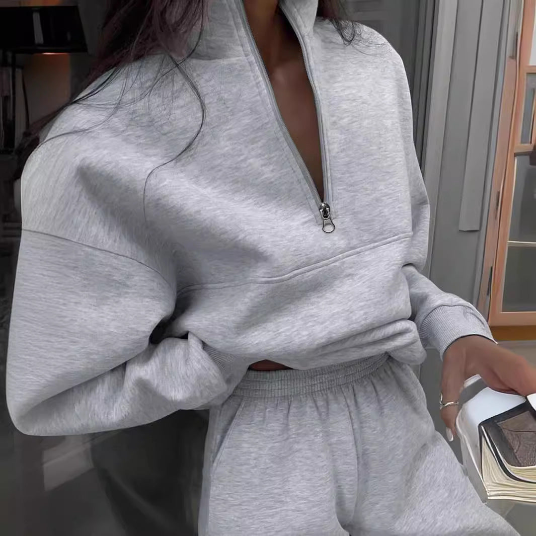 Sportief sweatshirt met lange mouwen, modieuze opstaande kraag, top met ritssluiting en elastische band, broek met zak, herfstkleding voor dames Ritchy's Shop