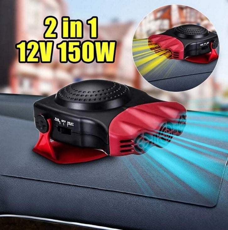 Draagbare 2-in-1 voorruitontdooier 12V 150W auto koel- en verwarmingsventilator zwart-rood