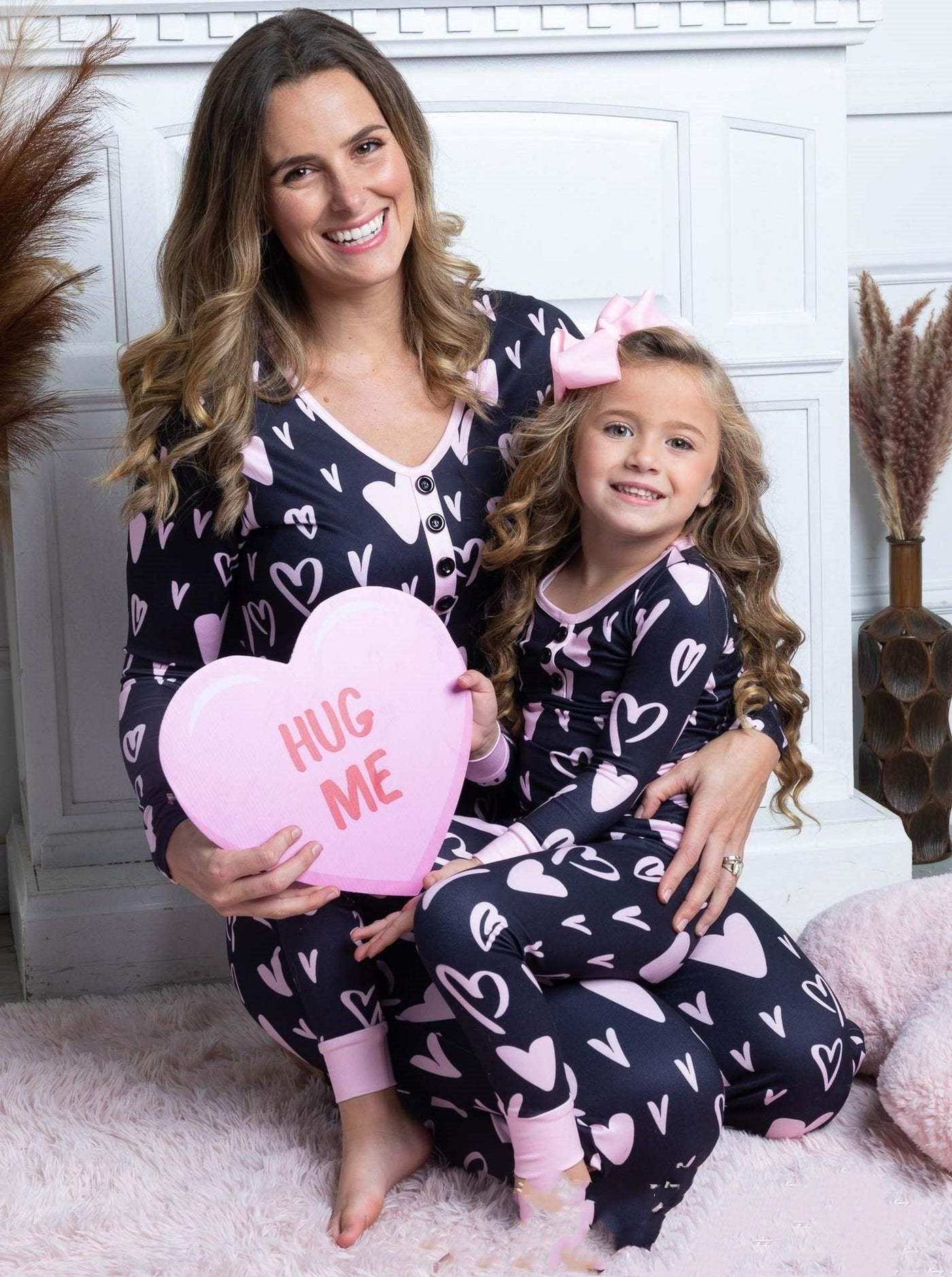 Schoonheid Kleding Valentijnsdag Hart Afdrukken Vrijetijds Pyjama's Pyjama's Ouder-kind Pak Nexora Store