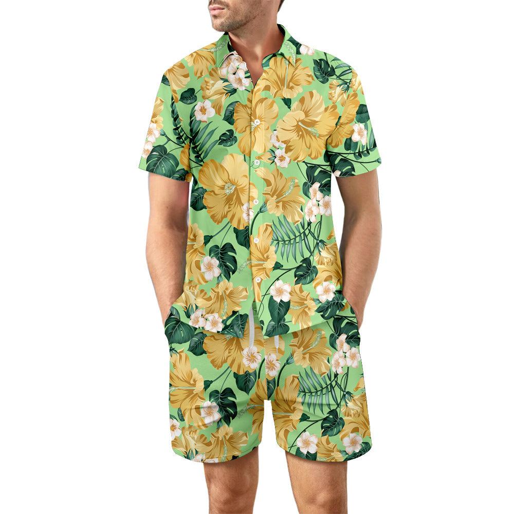 Europese maat heren casual los overhemd Hawaii Seaside 3D digitaal printen strand korte mouwen shorts Ritchy's Shop