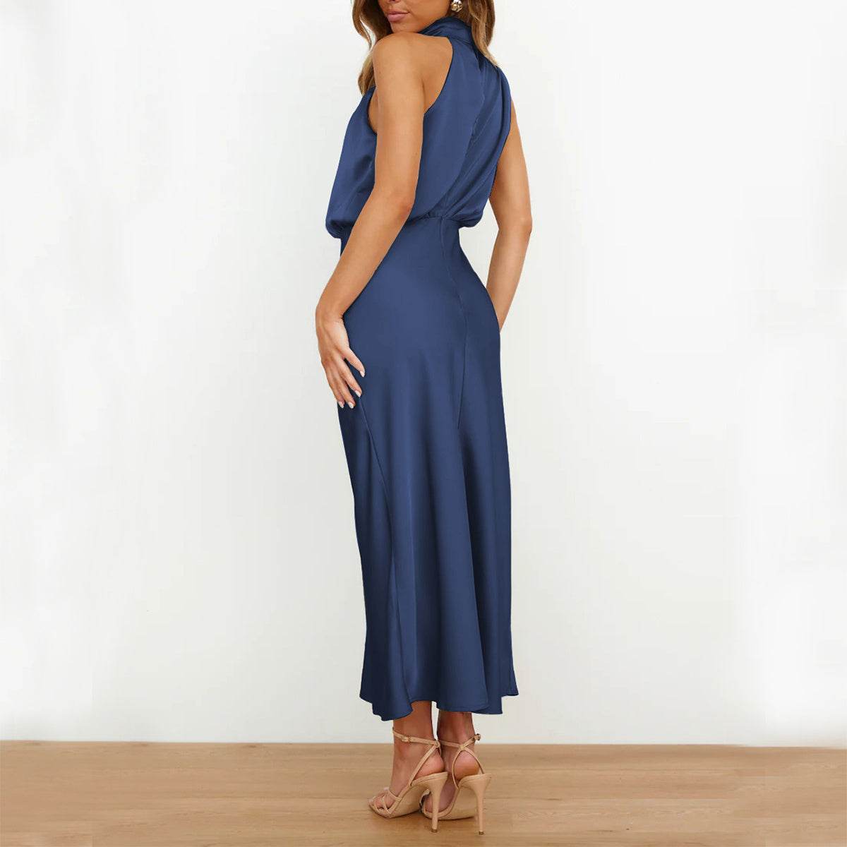 Dames blauwe zomerjurk zonder mouwen, stijlvol en comfortabel, gemaakt van polyester.