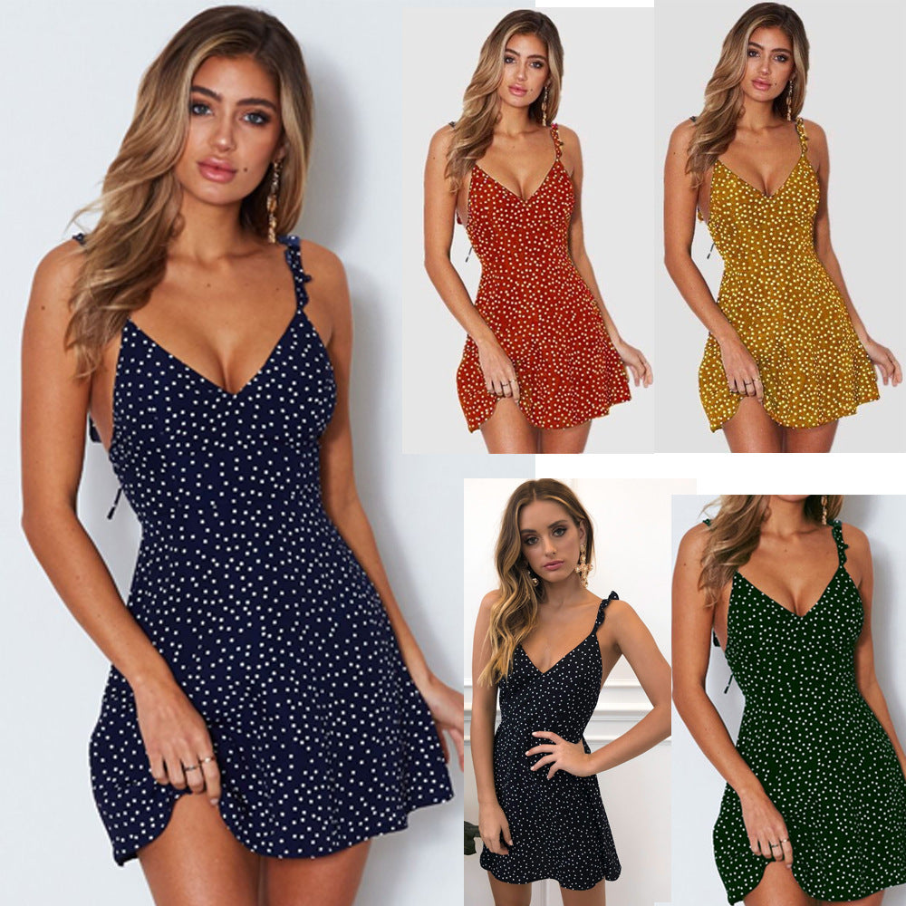 Polka-dot strappy jurk dames zomermode strand zomerjurk Mijn winkel