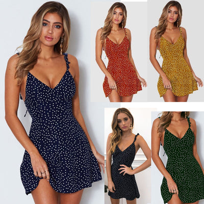 Polka-dot strappy jurk dames zomermode strand zomerjurk Mijn winkel