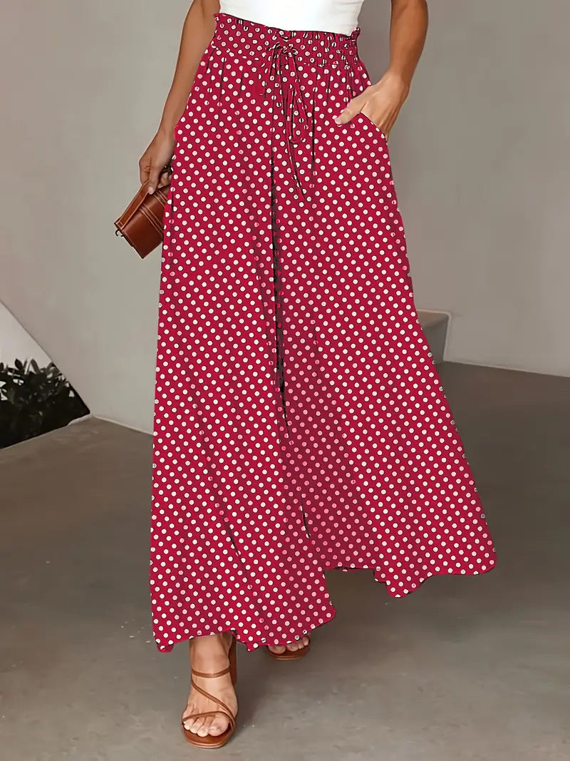 Broek met stippenprint, modieuze losse elastische taille, wijde broeken voor dameskleding Mijn winkel