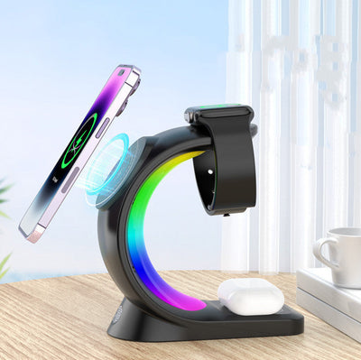 4 In 1 Magnetic Wireless Charger Fast Charging For Smart Phone Atmosphere Light Charging Station For Airpods Pro I-phone Watch Nexora Store