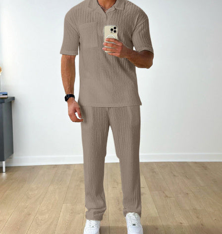 Mode Casual Polo Korte Mouw Overhemd Broek Tweedelig Set Herenpak Ritchy's Shop