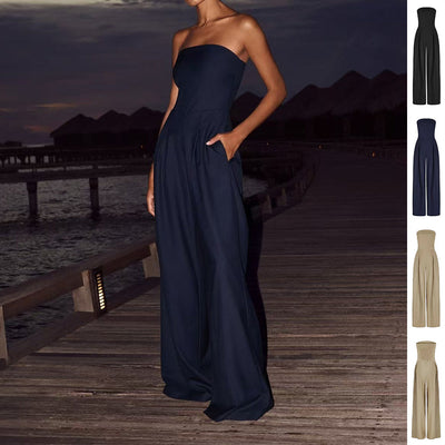 Losse Tube-top Jumpsuit Ins Fashion Rugloze Wijde Pijpen Lange Broek Overalls Dameskleding Mijn winkel