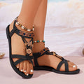 Dames ronde neus vintage platte vakantie stijl sandalen met kralen Ritchy's Shop