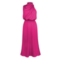 Roze zomerjurk zonder mouwen met hoge kraag en losse pasvorm, polyester zomerjurk zonder mouwen voor dames
