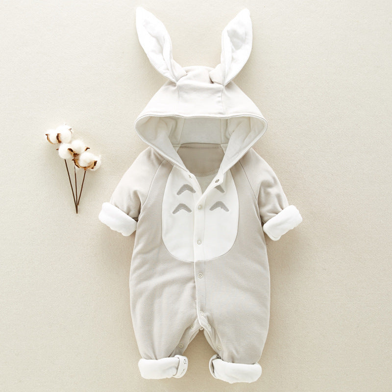 De nieuwe katoenen gevoerde katoenen baby romper verdikte chinchilla capuchon katoenen baby rompertjes pasgeboren gaan klimkleding Ritchy's Shop