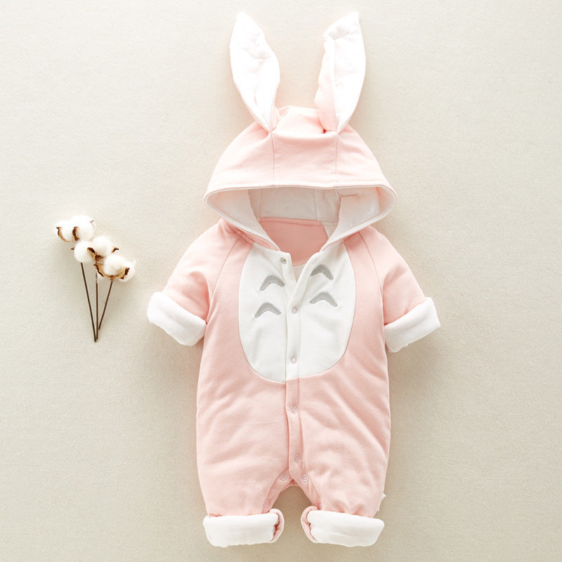 De nieuwe katoenen gevoerde katoenen baby romper verdikte chinchilla capuchon katoenen baby rompertjes pasgeboren gaan klimkleding Ritchy's Shop
