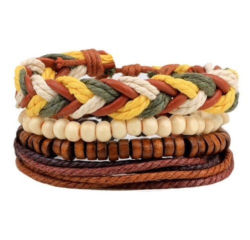 Leren armband voor heren, armband met meerdere lagen kralen, punk wikkelarmbanden voor dames, vintage punk sieraden voor heren. Nexora Store