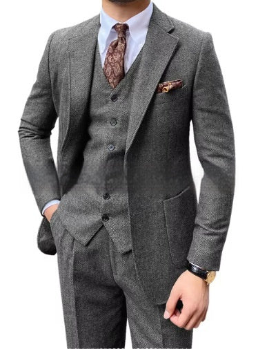 Heren visgraat enkelrijs casual slim pak Nexora Store