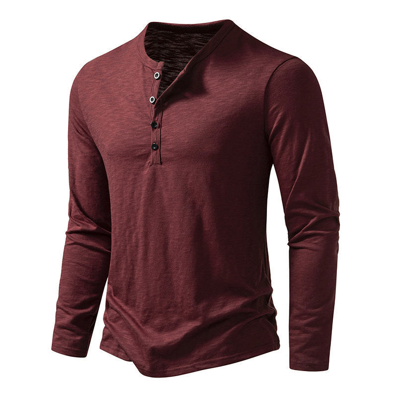 Men's Long-sleeved T-shirt Fashion Casual Solid Color Pullover Button Top Autumn And Spring Clothing Nexora Store