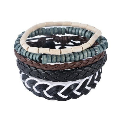 Leren armband voor heren, armband met meerdere lagen kralen, punk wikkelarmbanden voor dames, vintage punk sieraden voor heren. Nexora Store