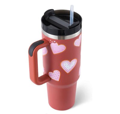 40 Oz Tumbler met handvat, rietje, geïsoleerd, roestvrij staal, morsbestendig, vacuüm koffiebeker, beker met deksel, taps toelopende mok, cadeaus voor Valentijnsliefhebbers, geschikt voor in de auto, sportschool, kantoor, reizen Ritchy's Shop