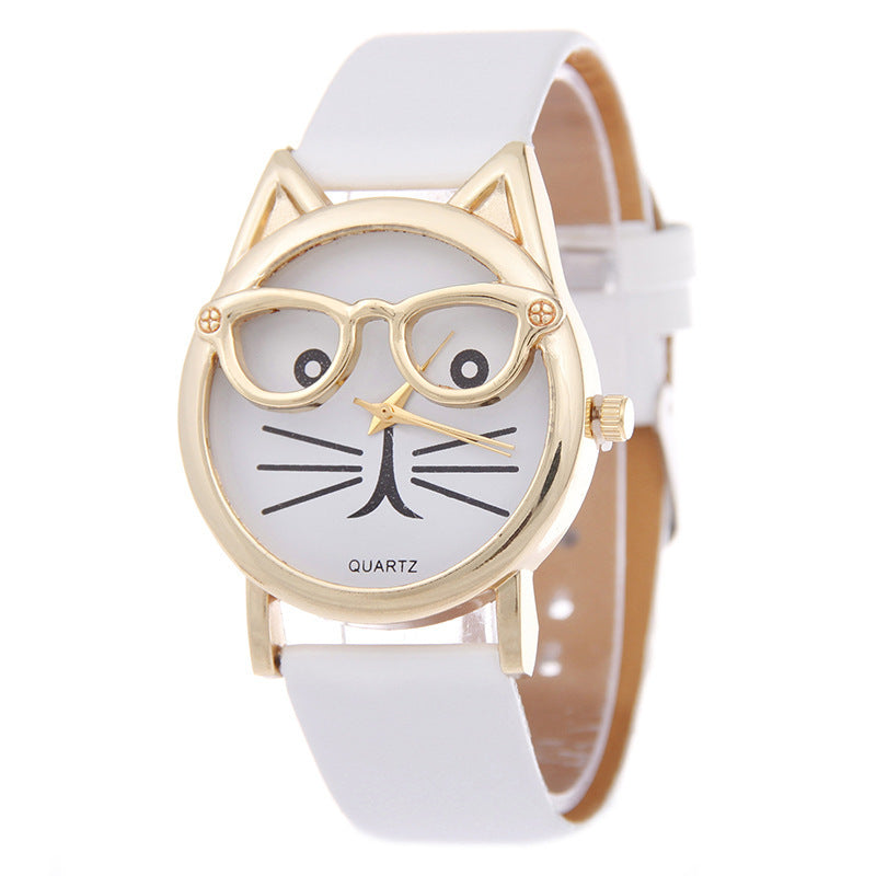 Cartoon Watch With Glasses Cat Student Belt Watch Women's Quartz Watch Gift Watch Nexora Store