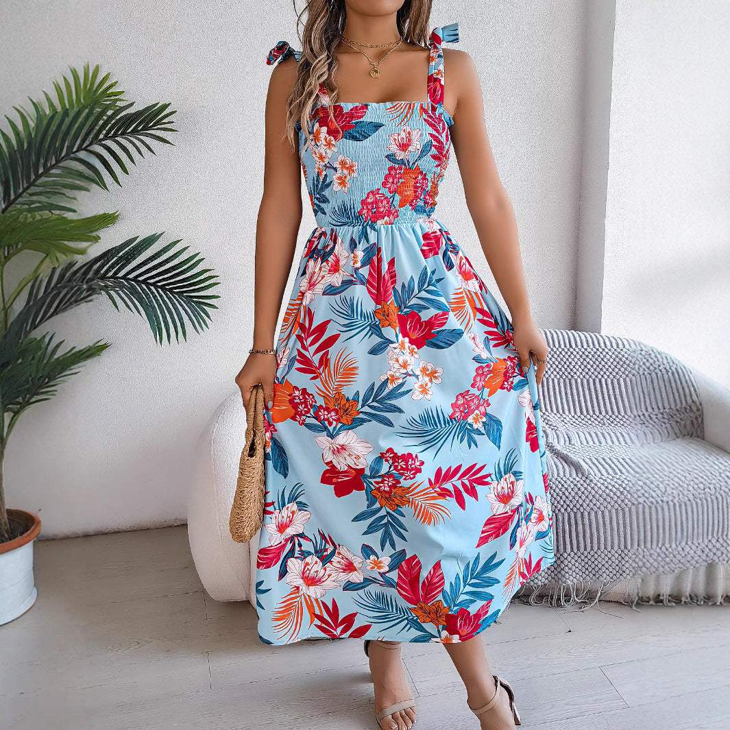 Bloemenprint jarretelle korset jurk in mode vakantie strand lange jurken zomerkleding voor vrouwen Nexora Store