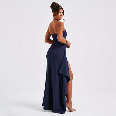 Strapless split lange jurk zomermode geplooide bruidsmeisjesjurk voor damesfeest bruiloftskleding Mijn winkel