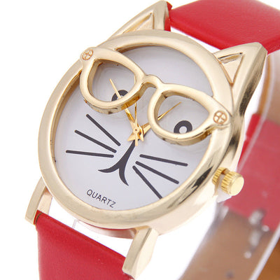 Cartoon Watch With Glasses Cat Student Belt Watch Women's Quartz Watch Gift Watch Nexora Store