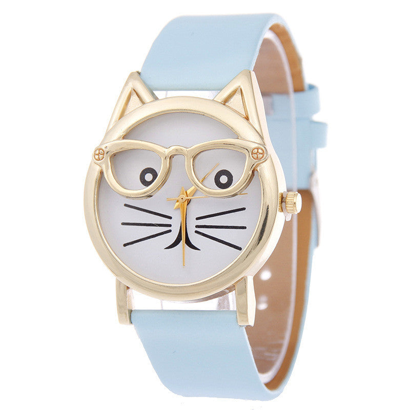 Cartoon Watch With Glasses Cat Student Belt Watch Women's Quartz Watch Gift Watch Nexora Store