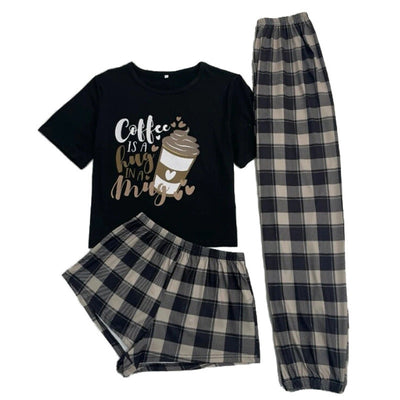 Driedelige pyjama voor dames, cartoon geruite shorts, broeken, huiskleding Nexora Store