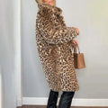 Women's Leopard Print Plush Jacket, Cozy Loose-Fit Warm Coat Elegant Medium-Length Fall Winter Outwear Nexora Store