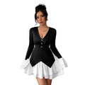 Lange mouwen contrasterende rok patchwork geplooide jurk Nexora Store