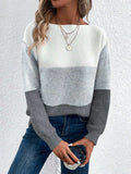 Pullover Knitted Sweater Fashion Round Neck Splicing Knitwear Loose Top Women's Clothing Nexora Store