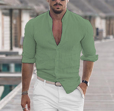 Herenoverhemd met lange mouwen en knoopjes, casual effen tops voor lente en herfst Nexora Store