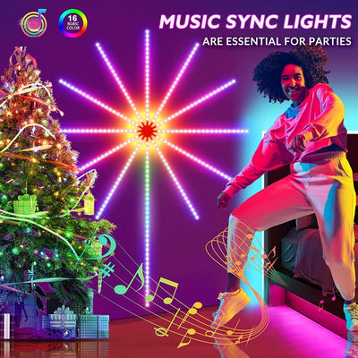 Vuurwerkverlichting LED-strip met muziek en geluidsynchronisatie, kleurveranderende afstandsbediening, LED-vuurwerkverlichting voor kamerfeesten Nexora Store