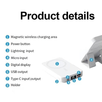 Powerbank Magnetische Draagbare Draadloze Snellader 10000mAh Type-C Kabel LED-scherm 22,5W PD Snellaadverlichting Mag-Safe Batterijpakket Voor iPhone 15 14 13 12 Mini Pro Pro Max Apparaten Digitaal Nexora Store