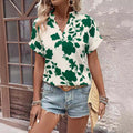 Grote bloemenprint V-hals vleermuismouwen casual los overhemd Nexora Store