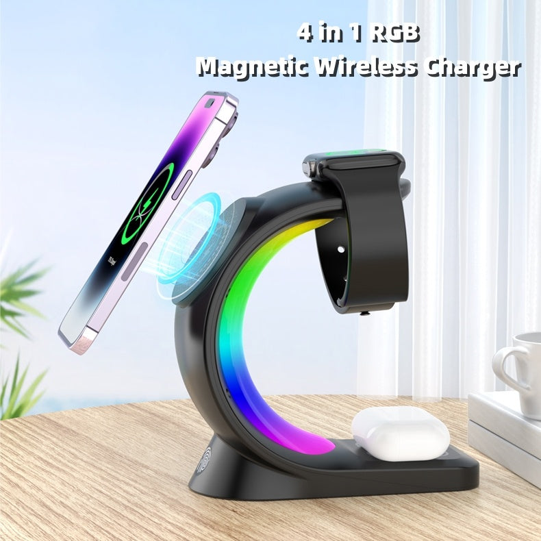 4 In 1 Magnetic Wireless Charger Fast Charging For Smart Phone Atmosphere Light Charging Station For Airpods Pro I-phone Watch Nexora Store