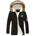 Heren winter warme dikke gewatteerde jas lange bontkraag legergroene parka fleece Ritchy's Shop