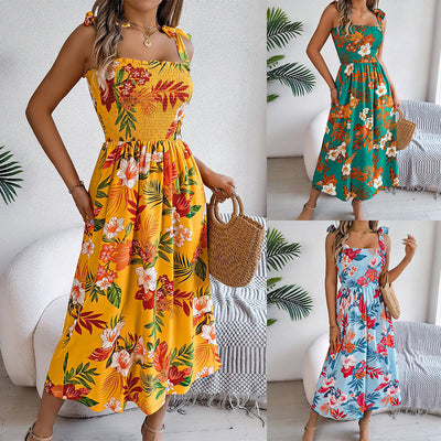 Bloemenprint jarretelle korset jurk in mode vakantie strand lange jurken zomerkleding voor vrouwen Nexora Store