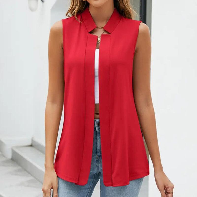 Elegante effen mouwloze vestcardigan voor dames - opstaande kraag zomeroutfit Ritchy's Shop